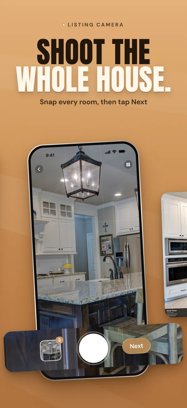 Shoot the whole house: Lumo's camera with the room picker and Next button